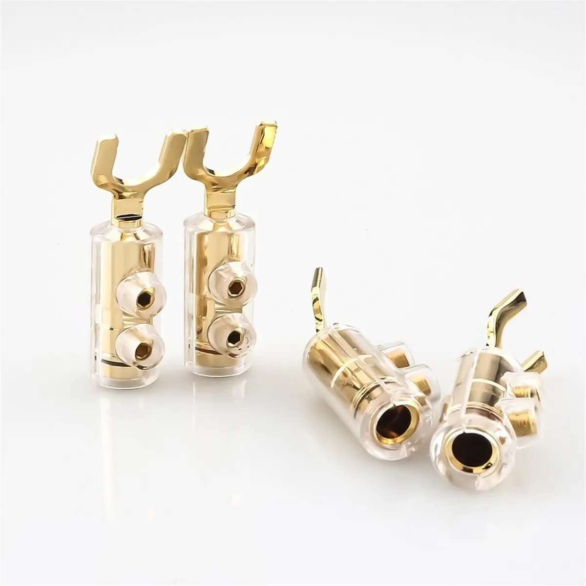 4PCS B554G Spade Connector Speaker Cable Y Spade Plug Audio Screw Fork Connectors
