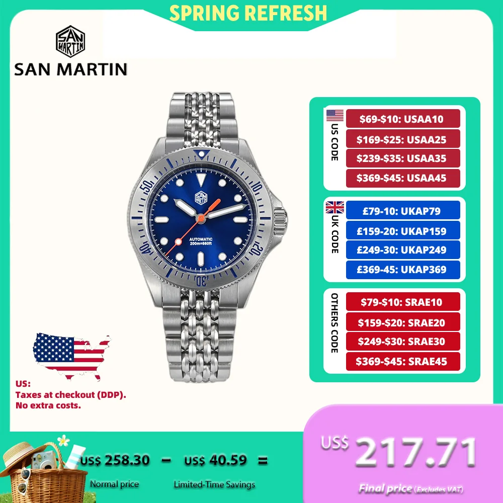

San Martin 38.8mm NH35 Watch Men For Diving Sport Saat On The Fly Adjustable Clasp Enamel Dial Sapphire Relojes 20Bar SN0044B