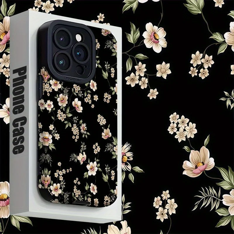 For Samsung S25 Black White Floral Vintage Matte Compatible For Galaxy S25/S24/S23/S22/S21/S20 and A Series Models