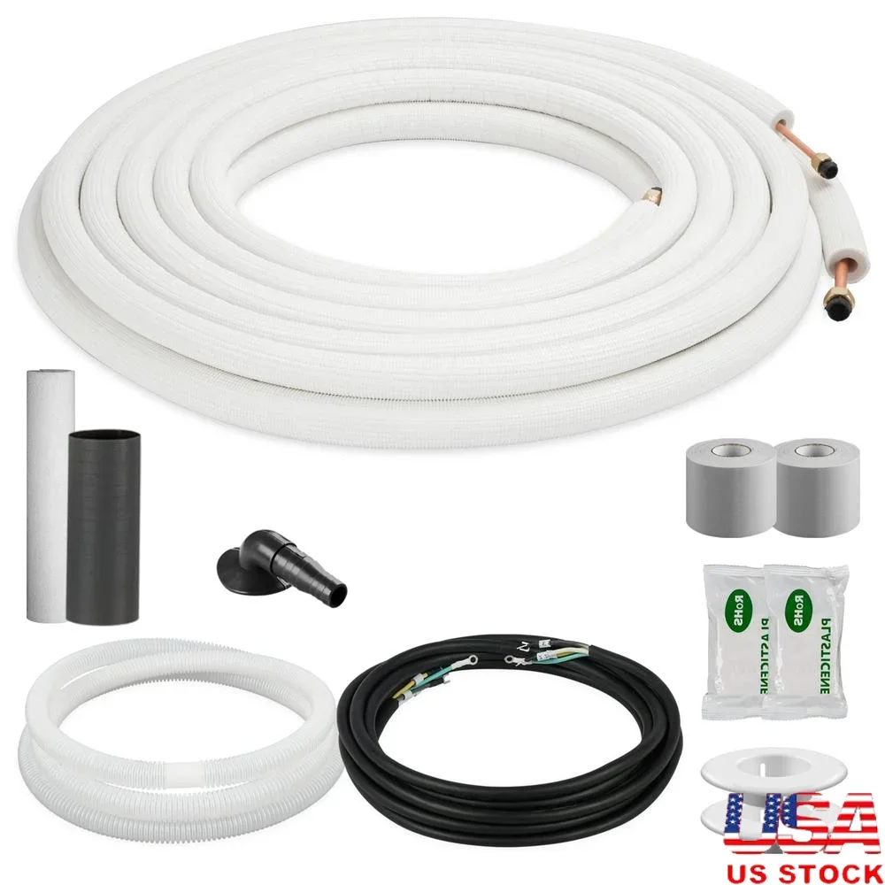 50 Ft Universal Mini Split Line Set Air Conditioner or Heat Pump Pre-flared Easy Installation Climate Resistant Foam Copper