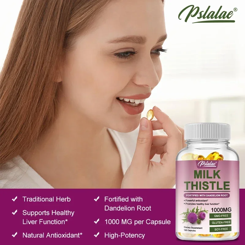 Premium Milk Thistle Supplement 1000mg Silymarin and Dandelion Root for Healthy Liver Function Detox Formula