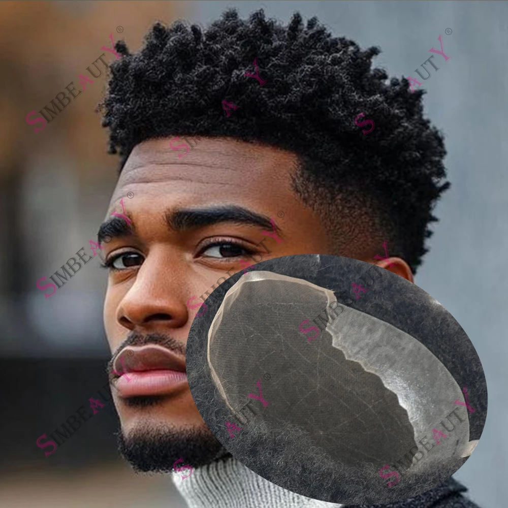 

Мужской парик из европейских человеческих волос, 6 мм, 4 мм, афро-кудрявый, плотный, с кружевной основой Q6 и полиуретановым покрытием, дышащая сетка, темно-коричневый, черный