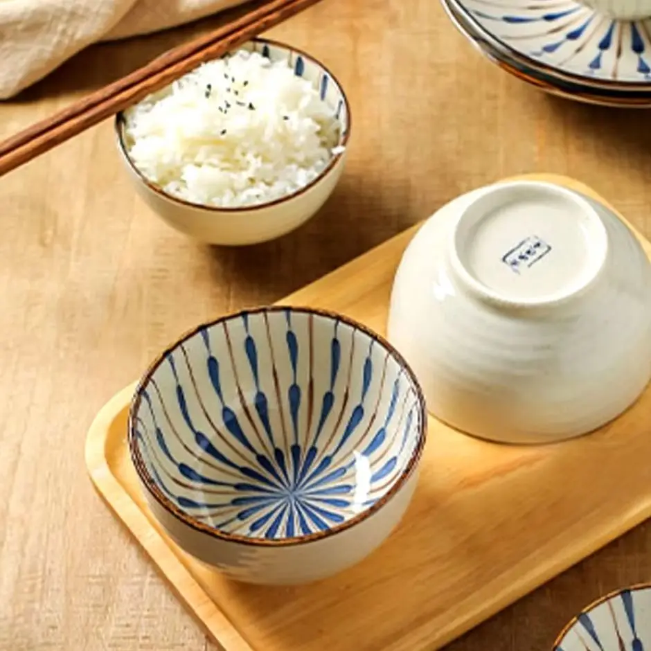 5 Inch Japanese Ceramic Rice Bowl Set Heat-resistant Dessert Snack Bowls Microwave Safe Kitchen Noodle Bowls Tableware Set