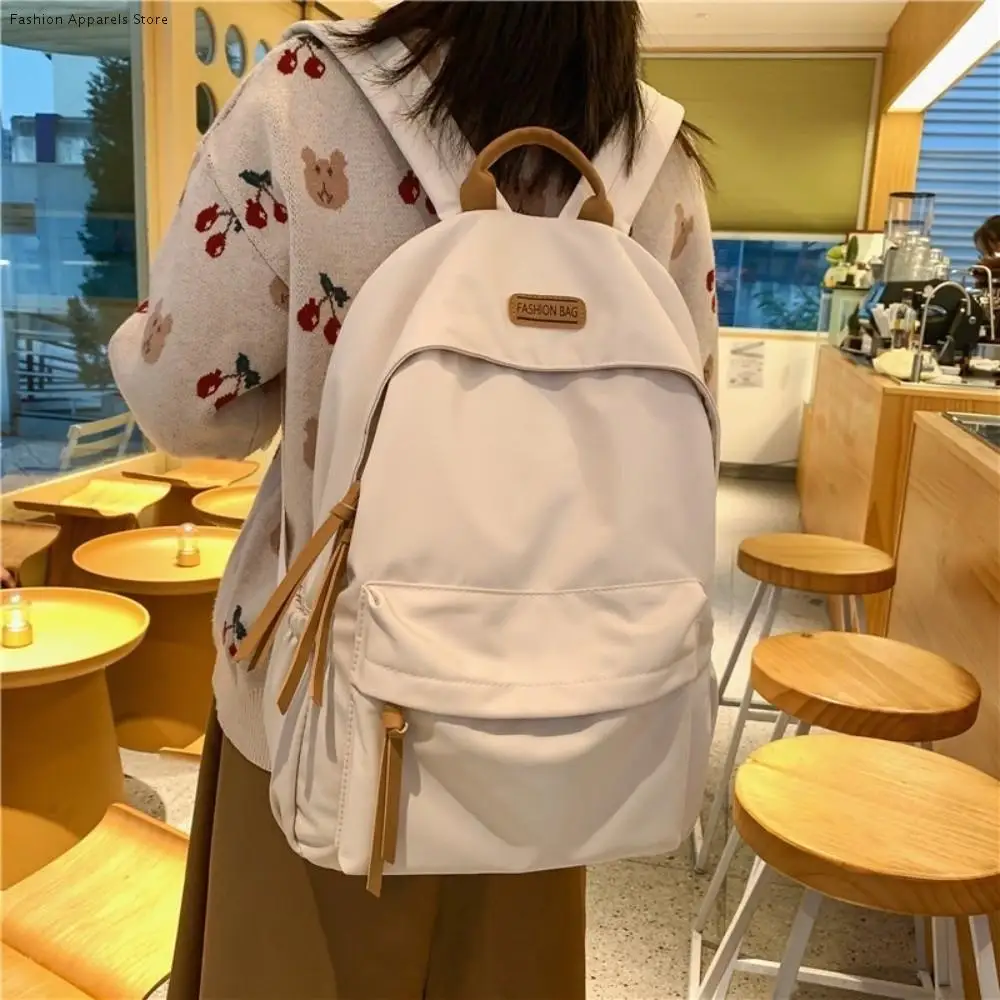 

Practical Solid Color School Bag Casual Nylon Large Capacity Bag Fashion Simple Student Backpack Travel