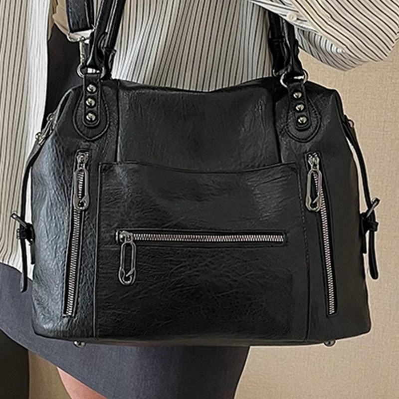 

Female Black Underarm Crossbody Bag Stylish Medium Pu Leather Multi Pocket Women's Handbag Ladys Elegant Commuter Shoulder Bags