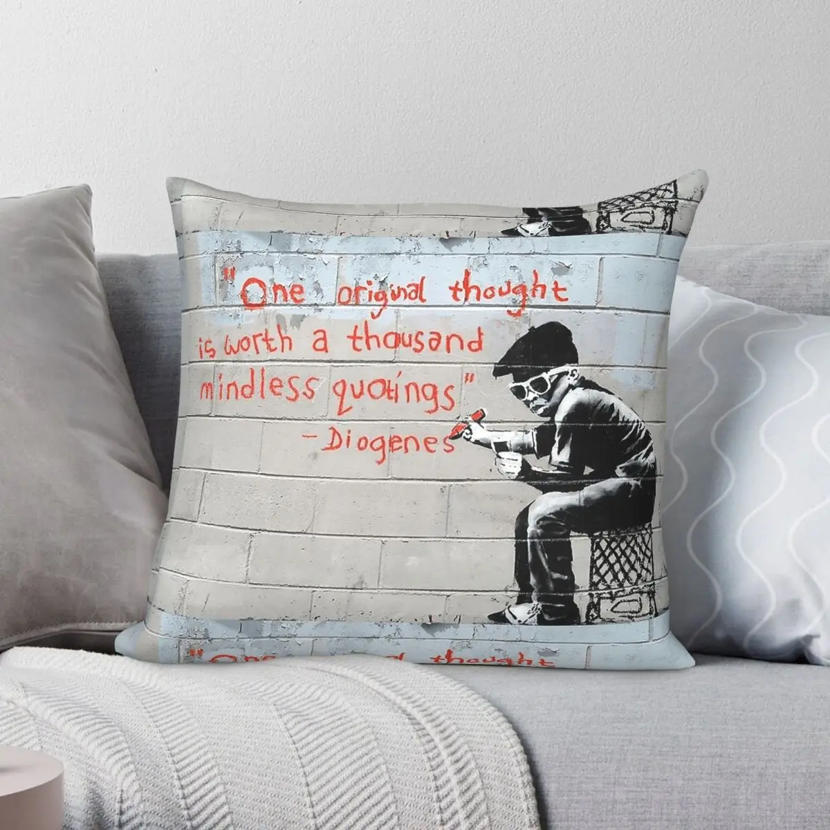 Banksy Original Thought Is Worth Square Pillowcase Polyester Linen Velvet Pattern Zip Decorative Home Cushion Case