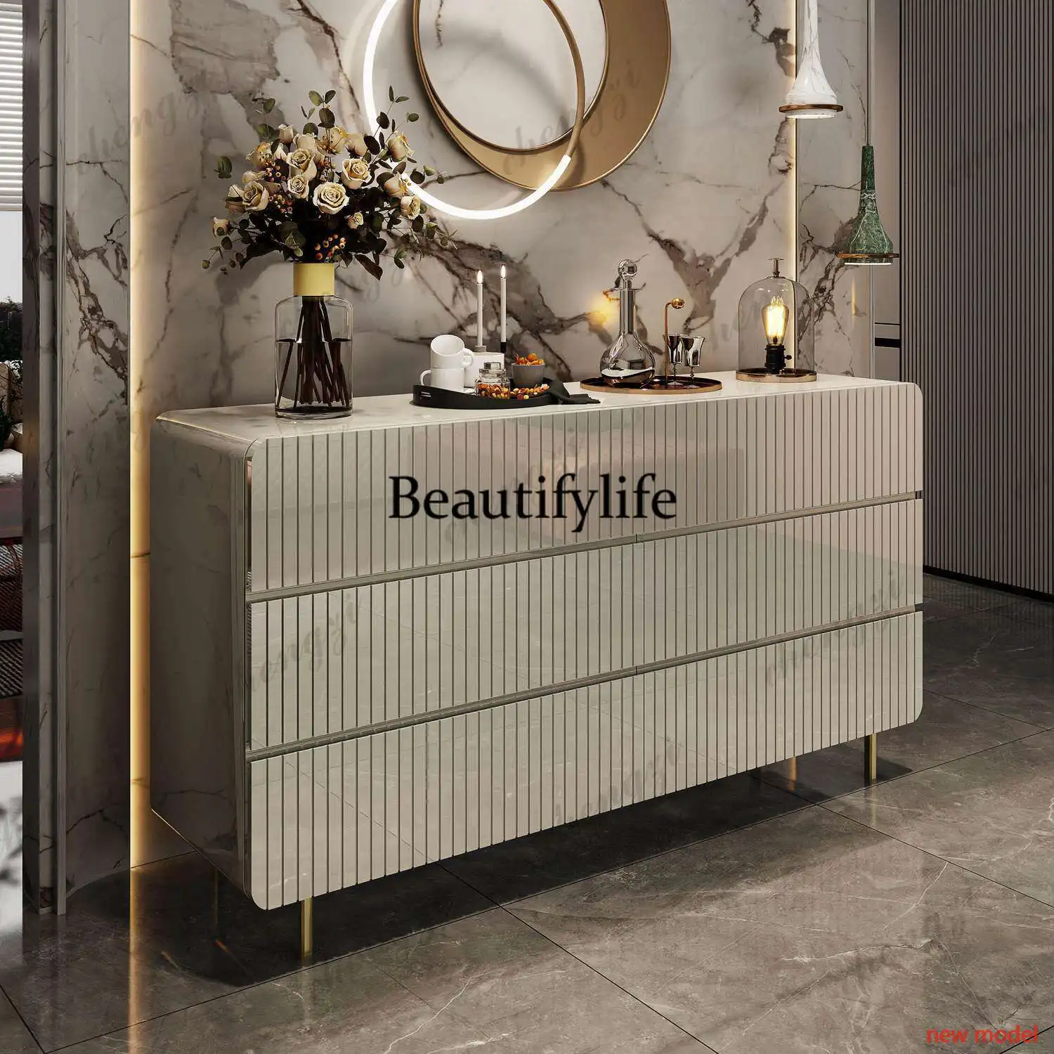 Italian light luxury solid wood six buckets, bedroom, bedside cabinet, living room, decorative cabinetN138