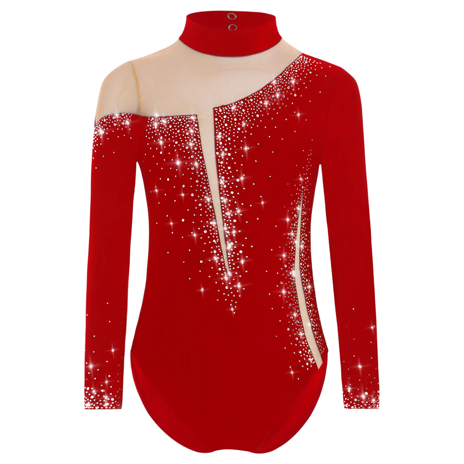 Body per bambina in maglia da balletto Body con strass scintillanti Ginnastica ritmica Pattinaggio artistico Costume Performance Dancewear