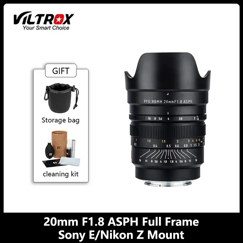 VILTROX 20mm F1.8 ASPH Full Frame Manual Wide Angle Prime Fixed Focus Lens for Nikon Z/Sony E Mount Camera Z6 Z7 A6500