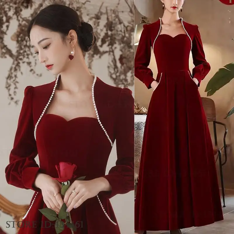 

Осень-зима бархатное женское платье Cheongsam в китайском стиле для невесты, элегантное женское вечернее платье с бусинами, роскошное платье для выпускного вечера