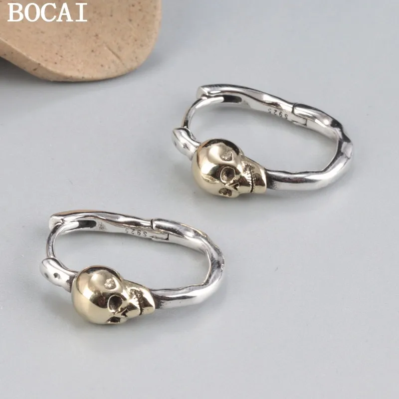BOCAI S925 joyería de plata moda calavera Color a juego diseño Punk calle moda hombre y mujer pendientes