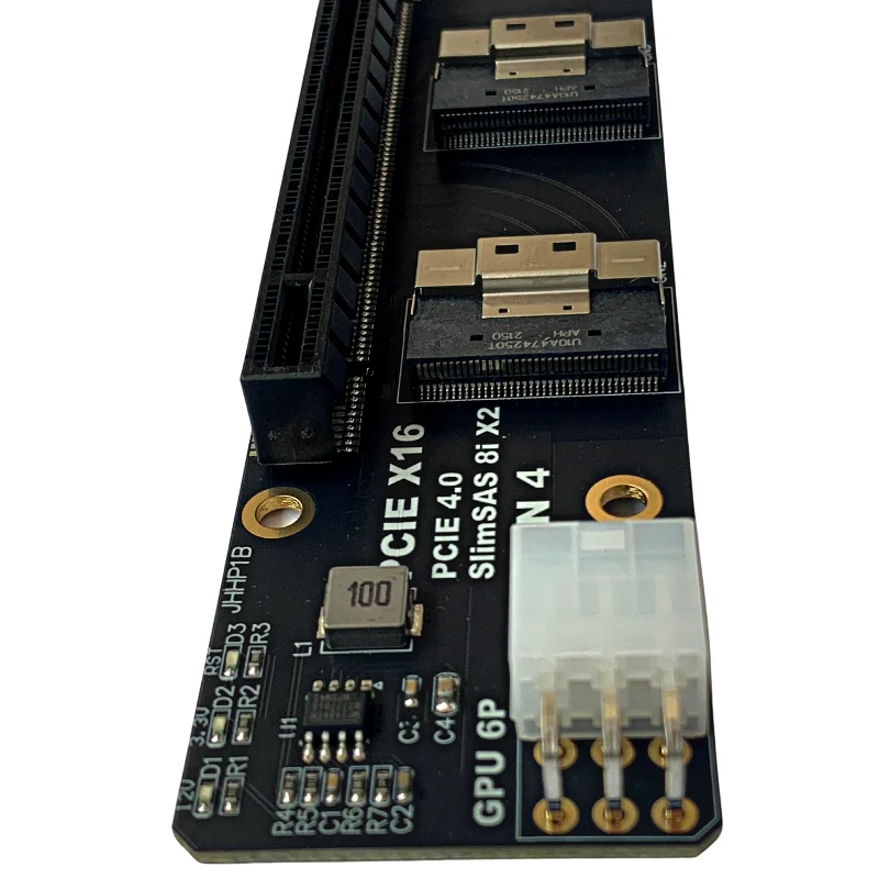 SlimSAS 8i Gen4 2-Port X2 zu PCIE 4.0 X16 Slot Adapter Board für Netzwerk-Grafik-Videoaufnahmekarten mit 6Pin Power