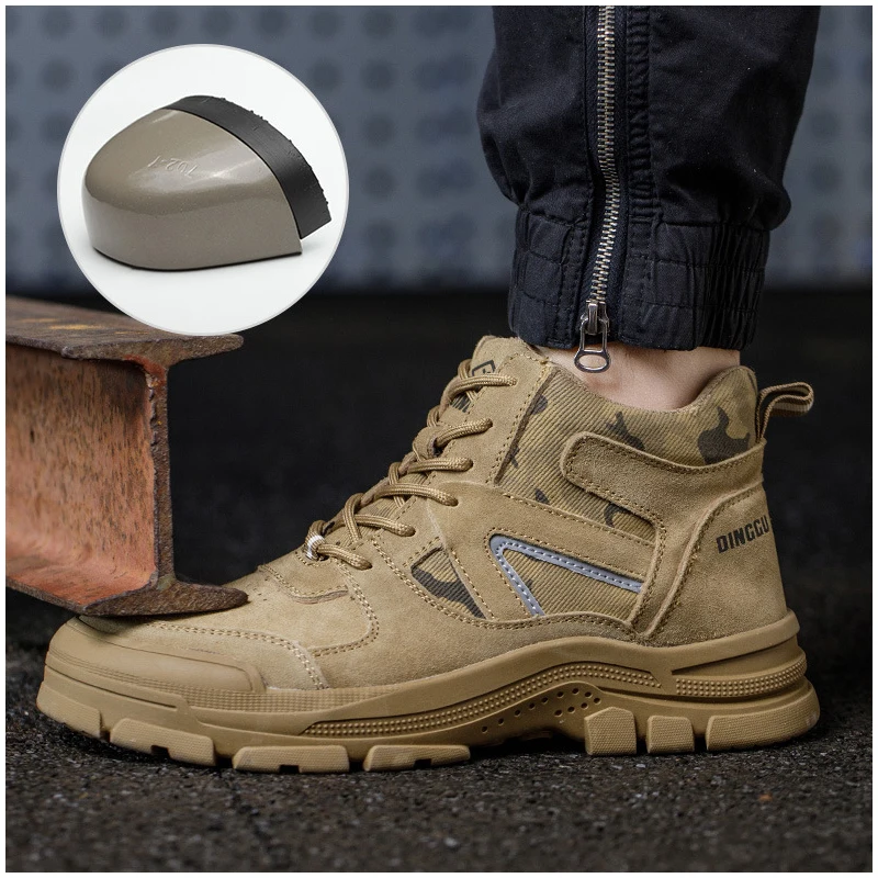 

Мужские повседневные стальные носки в британском стиле, рабочие защитные ботинки, сварочная обувь из коровьей замши, рабочая обувь до щиколотки, безопасная обувь