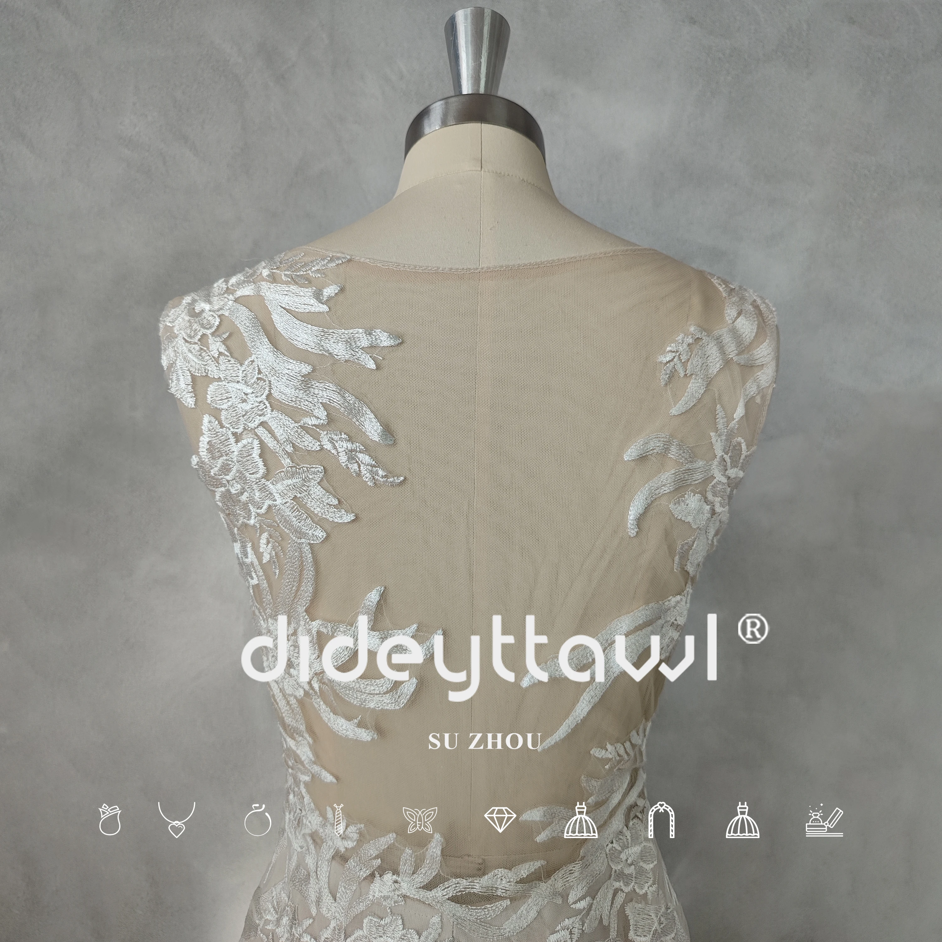 DIDEYTTAWL-Robe de Mariée Sirène Élégante à Col Rond, avec Appliques, pour Patients au Dos