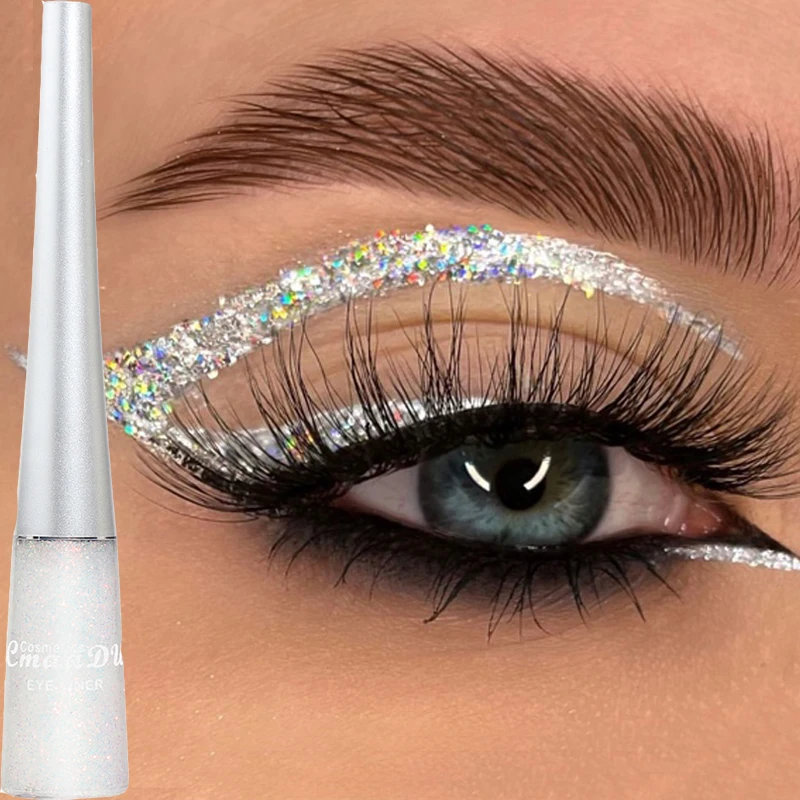 Glitter Eyeliner Pearlescent Diamond Liquid Eyeshadow 16 Color Sequins Blue Silver Pink Rose Gold Mini Fine Brush Eyeline Makeup