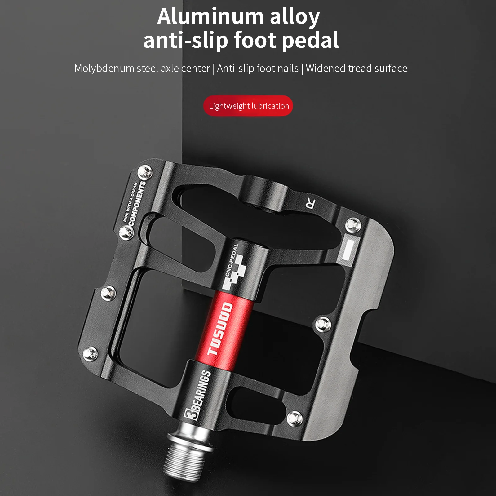 TOSUOD 1 Paar Fahrradpedale mit 3 Lagern, ultraleichte Aluminiumlegierung, Mountainbike- und Rennradpedale, flache Fahrradpedale