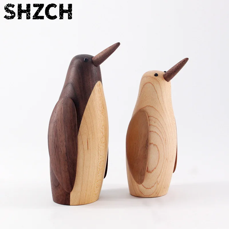 European Wooden Cute Little Penguin Car Home Decoration Handicrafts Solid Wood Ornaments