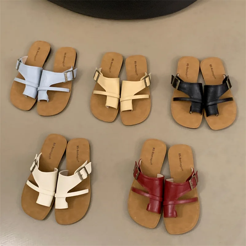 

Bailamos Brand Women Slipper Clip Toe Soft Flat Outdoor Beach Flip Flop Vintage Simple Ladies Women Walking Outdoor Slipper Summ