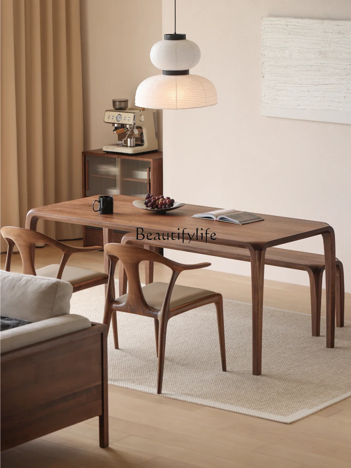 

FG10*North American black walnut all solid wood dining table log rectangular household