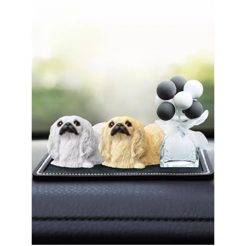 1/6 스케일 거짓말 자세 베이징 Pekingese 귀여운 수지 동물 작은 개 모델 12 인치 장난감 피규어 데스크탑 액세서리 인형