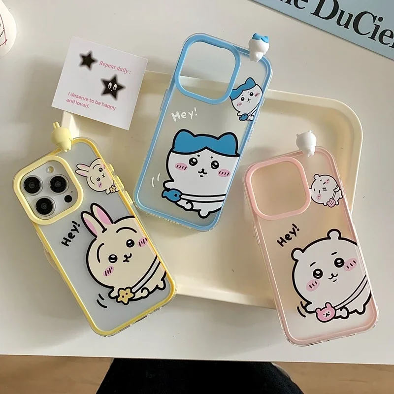 3D Cute Cartoon Japan Anime Chiikawa Usagi Hachiware Phone Case For iPhone 16 15 14 13 12 Pro Max Shockproof Soft Cover