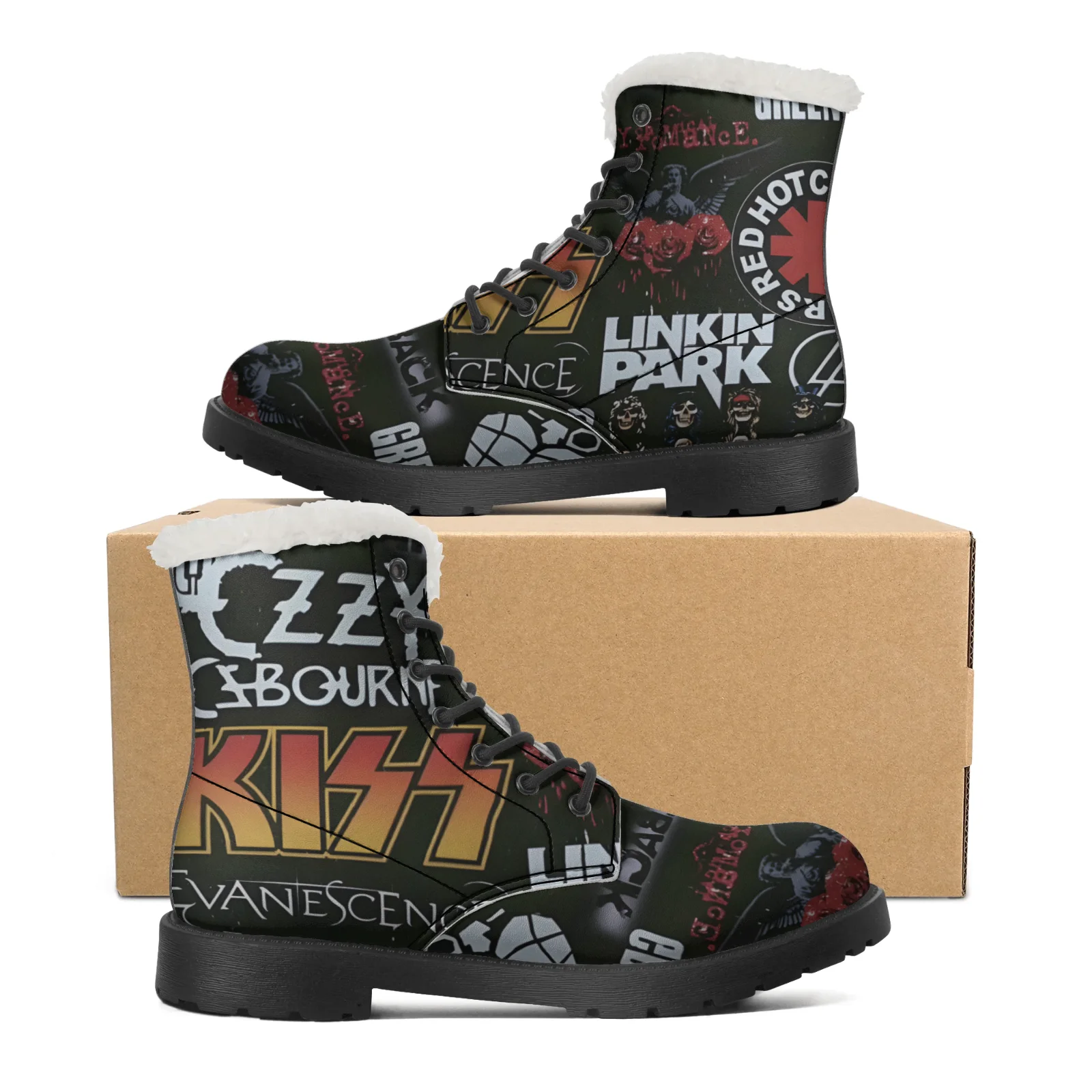 

Linkn Park Kiss Plush Boots Hip Hop Men Women Teenager Shoes Casual Boot Outdoor High Quality Hot Band High Boots