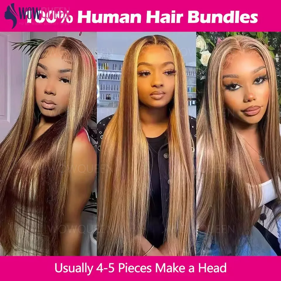 P4/27 Highlight Straight Bundles Brazilian Hair Weave Bundles Ombre Honey Brown Colored Human Hair Bundles Remy Hair Extensions