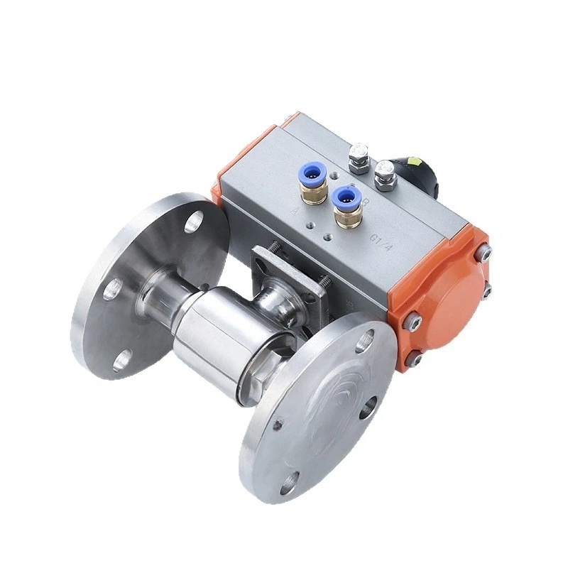 

Sanitary pneumatic aluminum alloy double-acting flange ball valve, clamp type chuck through stainless steel ball valve Q84