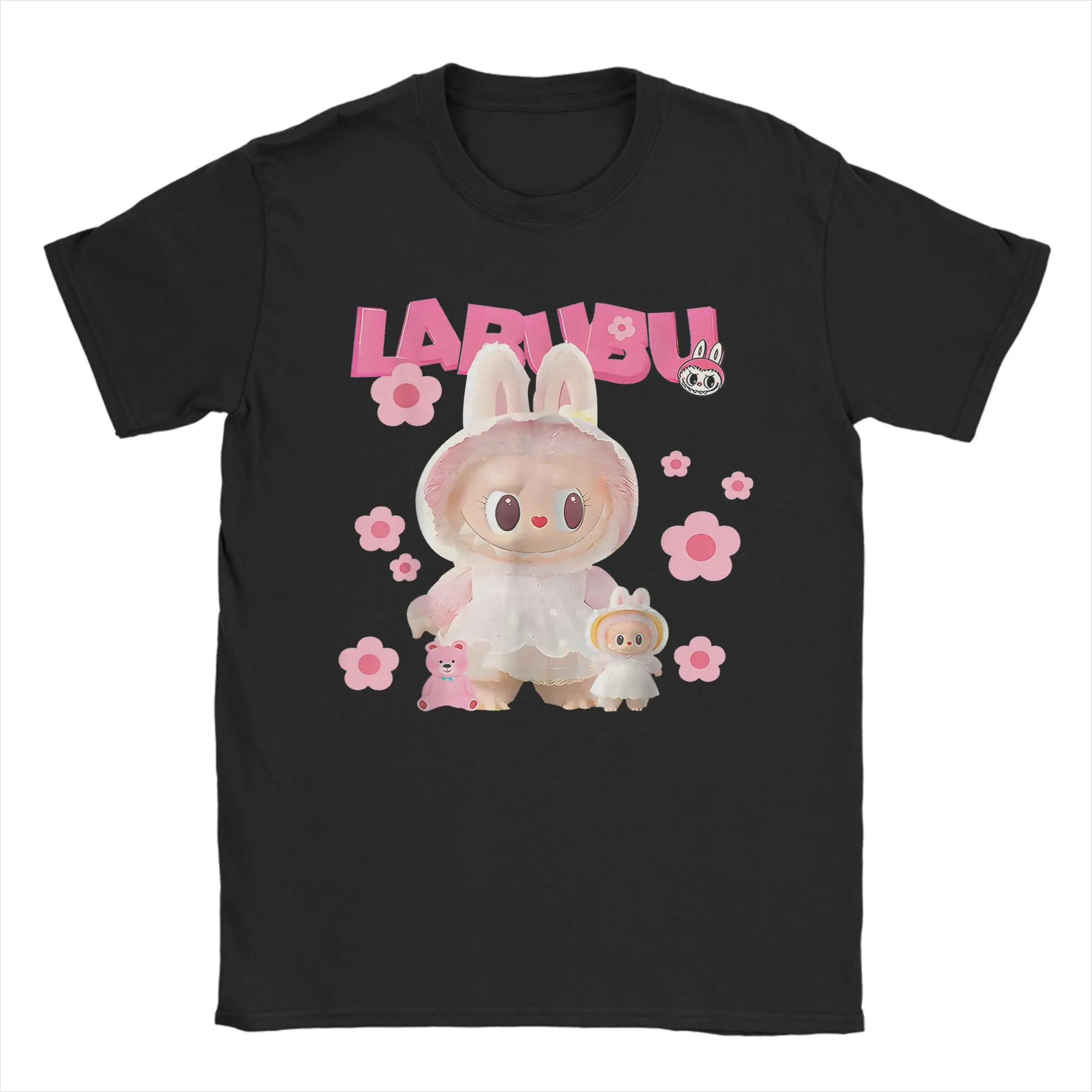 

Men's Cute L-Labubus The Monsters T Shirts Pink Pure Cotton Clothes Vintage Short Sleeve Round Neck Tee Shirt Printing T-Shirt