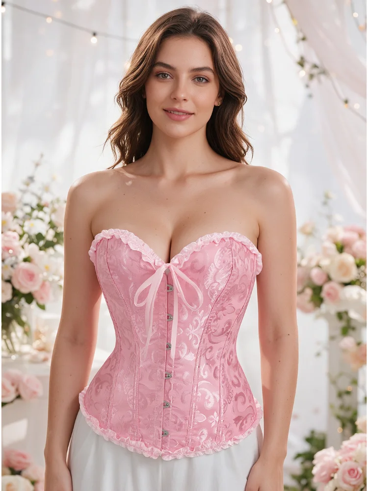 Damen-Bustier-Korsett im viktorianisch-gothischen Stil mit Jacquard-Vorderseite und Busk, Taillenformer für Halloween-Partys – Detail 19