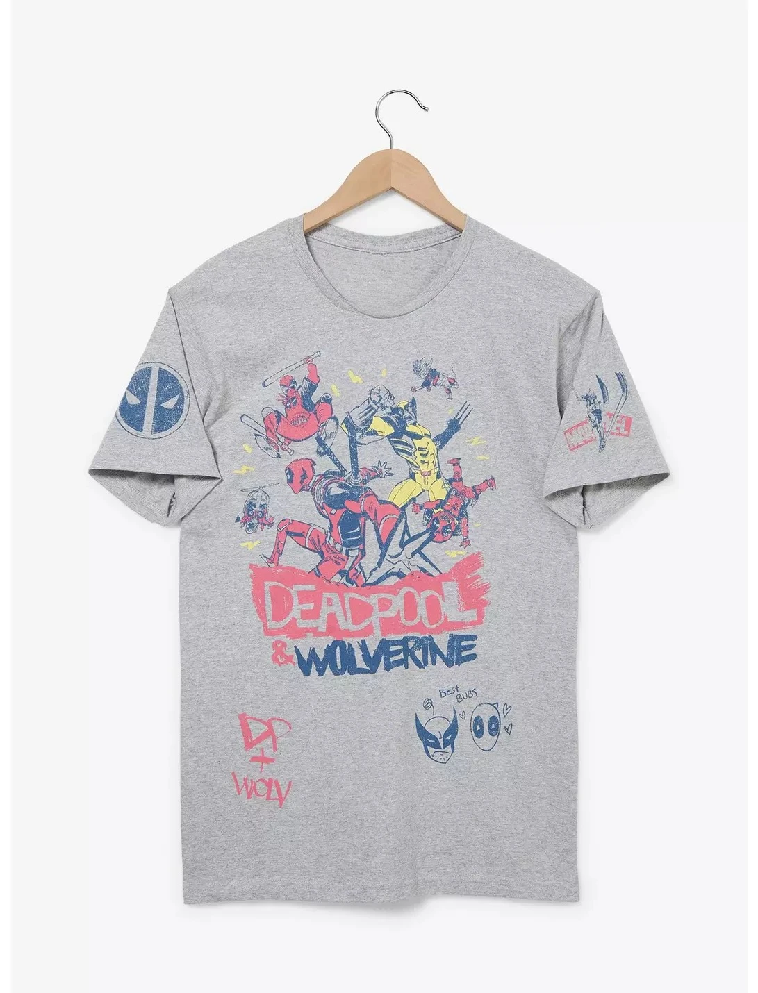 Marvel autorizado Marvel Deadpool Wolverine Doodle iconos camiseta BoxLunch hombres y mujeres puro algodón estampado Harajuku