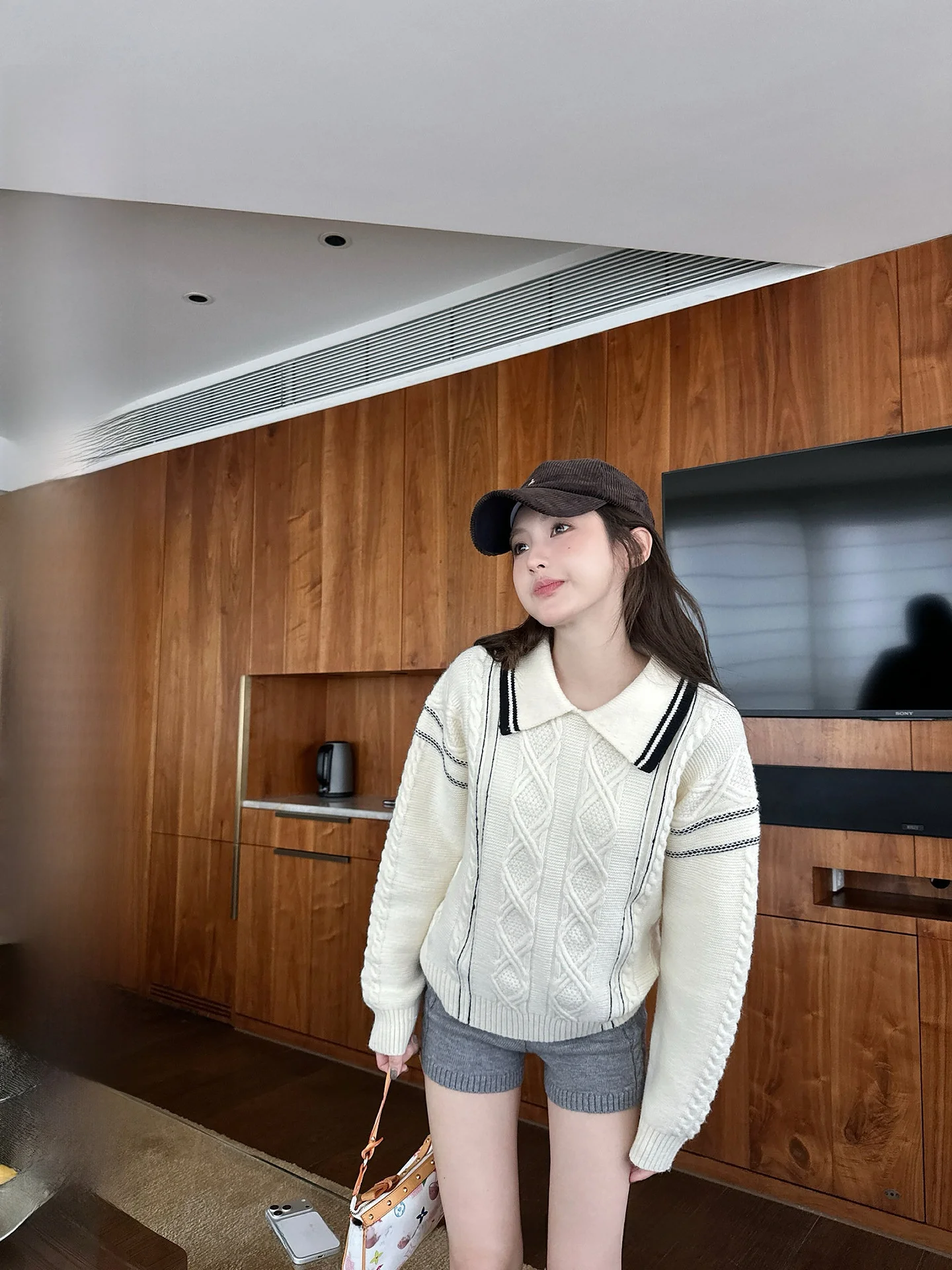 

NingSi Color Block Collar Knitted Soft Loose Women's Sweater Casual Style Long Sleeve Top Spring Fashion Loose Fit Overhead