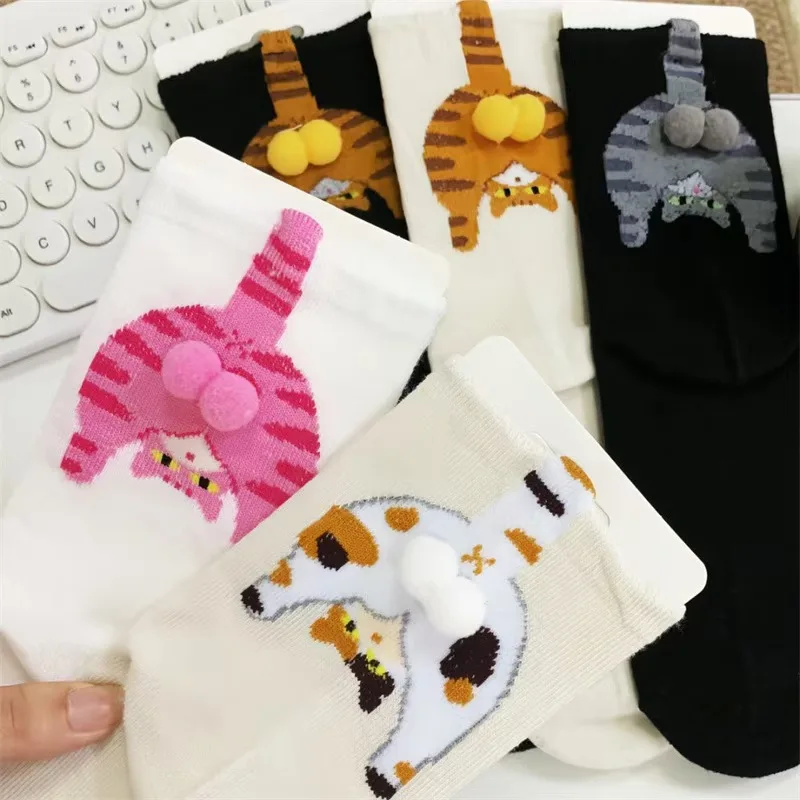 5 Paar Sportsocken mit Cartoon-Muster für Damen und Herren, Unisex, Paare, mittelhohe Socken, Winter-Urlaubsgeschenke (KEINE Karte)