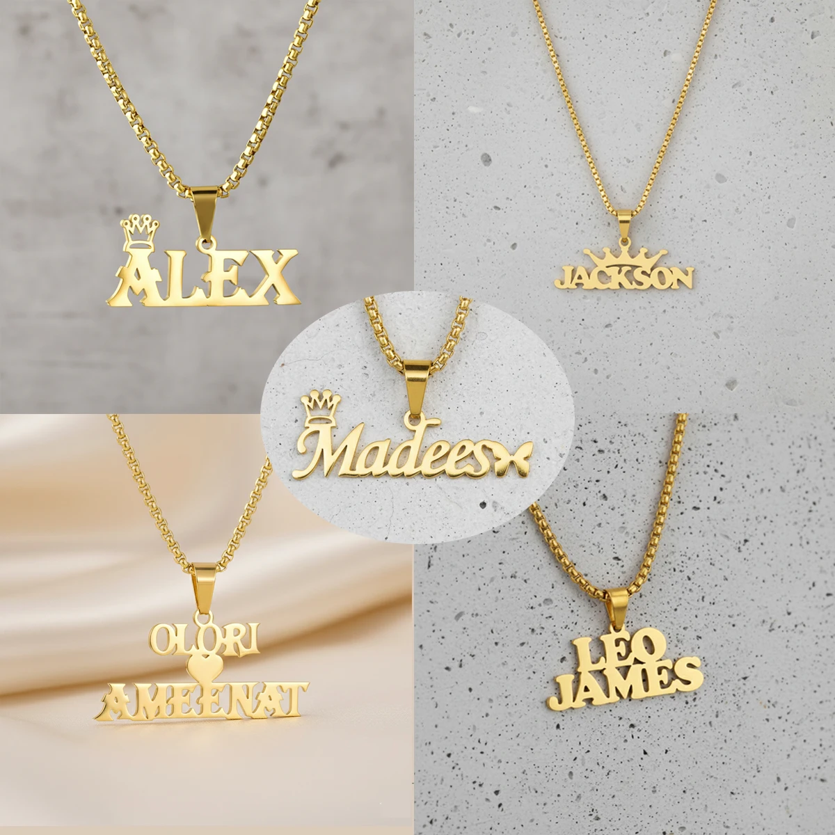 

Customized Name Necklace with Thick Chain 18K Gold Plated Personalized Stainless Steel Letters Pendant Detachable Necklace Gift