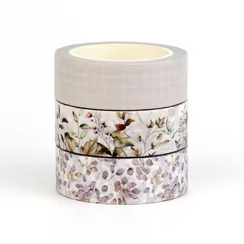 2023 NEW 1PC 10M Decor More Neutral Leaves Grid Washi Tape Set for Scrapbooking Journaling Adhesive Masking Tape Cute Stationery