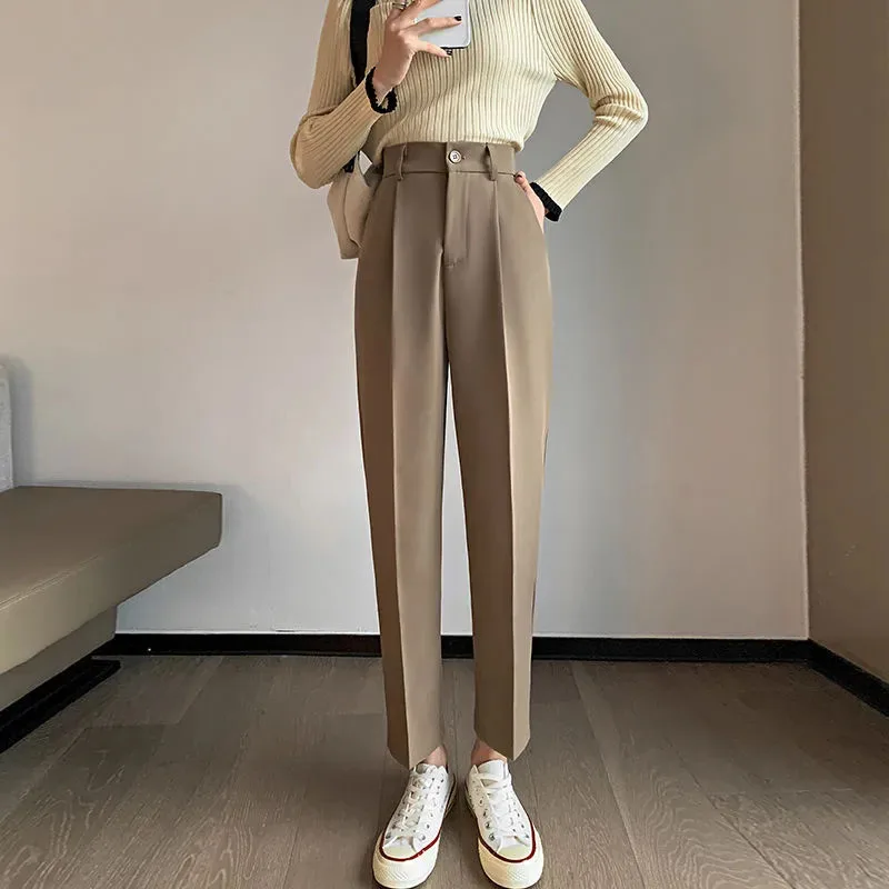 Lucyever Women Fashion Straight Suit Pants High Waist Office Wear Formal Pencil Pants Ladies Korean All-Match Baggy Trousers