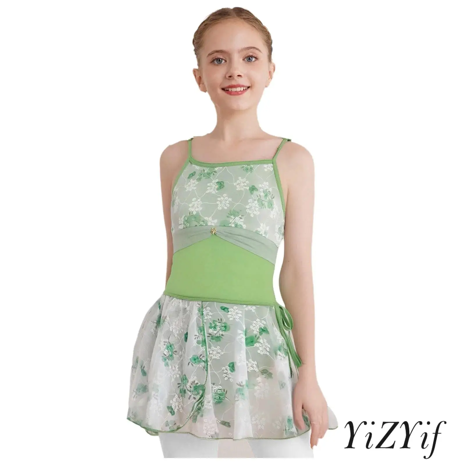 

Kids Girls Sleeveless Ballet Mesh Leotard Outfit + Lace-Up Sheer Skirt Breathable Stretchy Design for Recitals Dance Classes