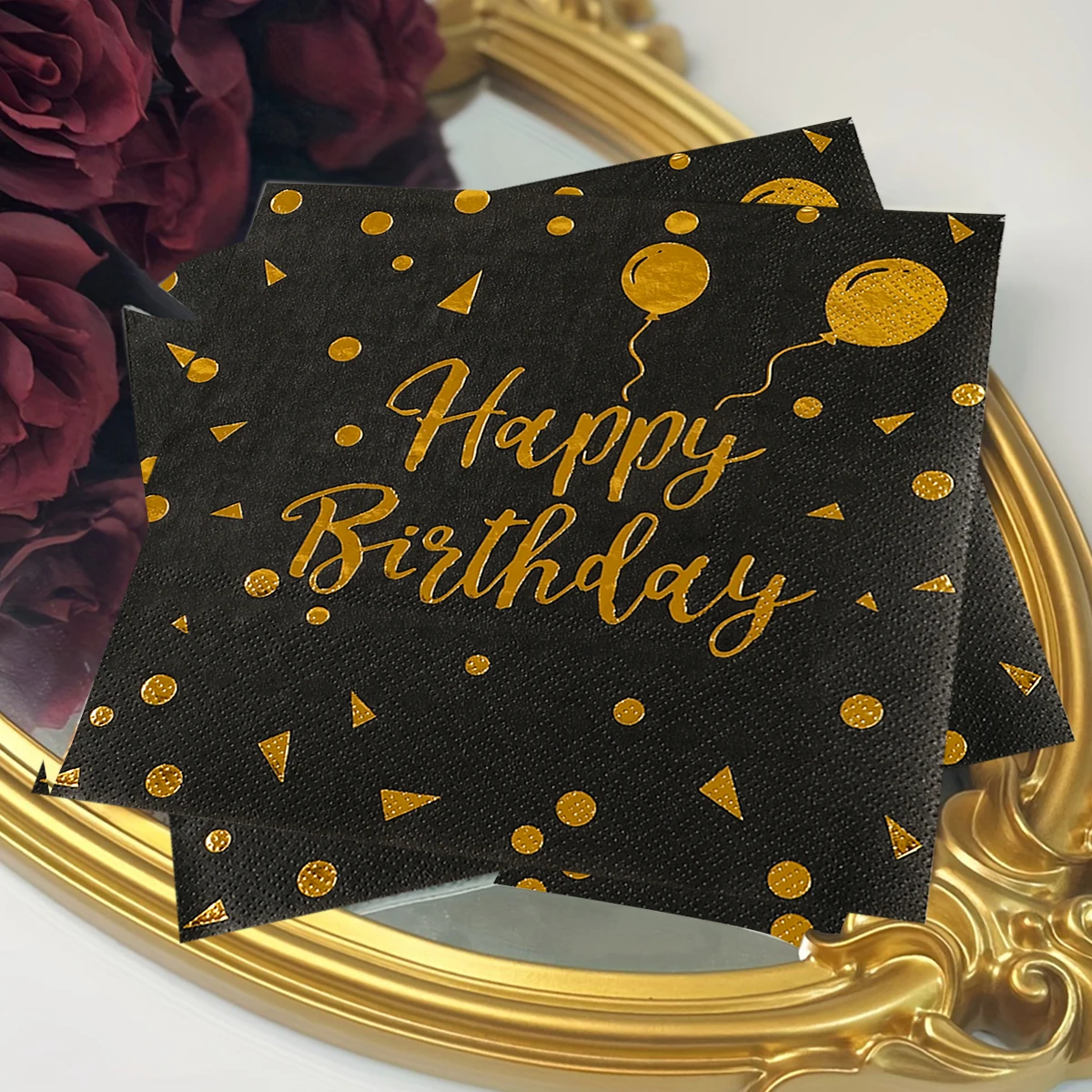 أدوات مائدة للاستعمال مرة واحدة لعيد الميلاد السعيد باللون الأسود والذهبي، مناديل ورقية لتزيين حفلات أعياد الميلاد ومستلزمات الذكرى السنوية لأعياد الميلاد للبالغين
