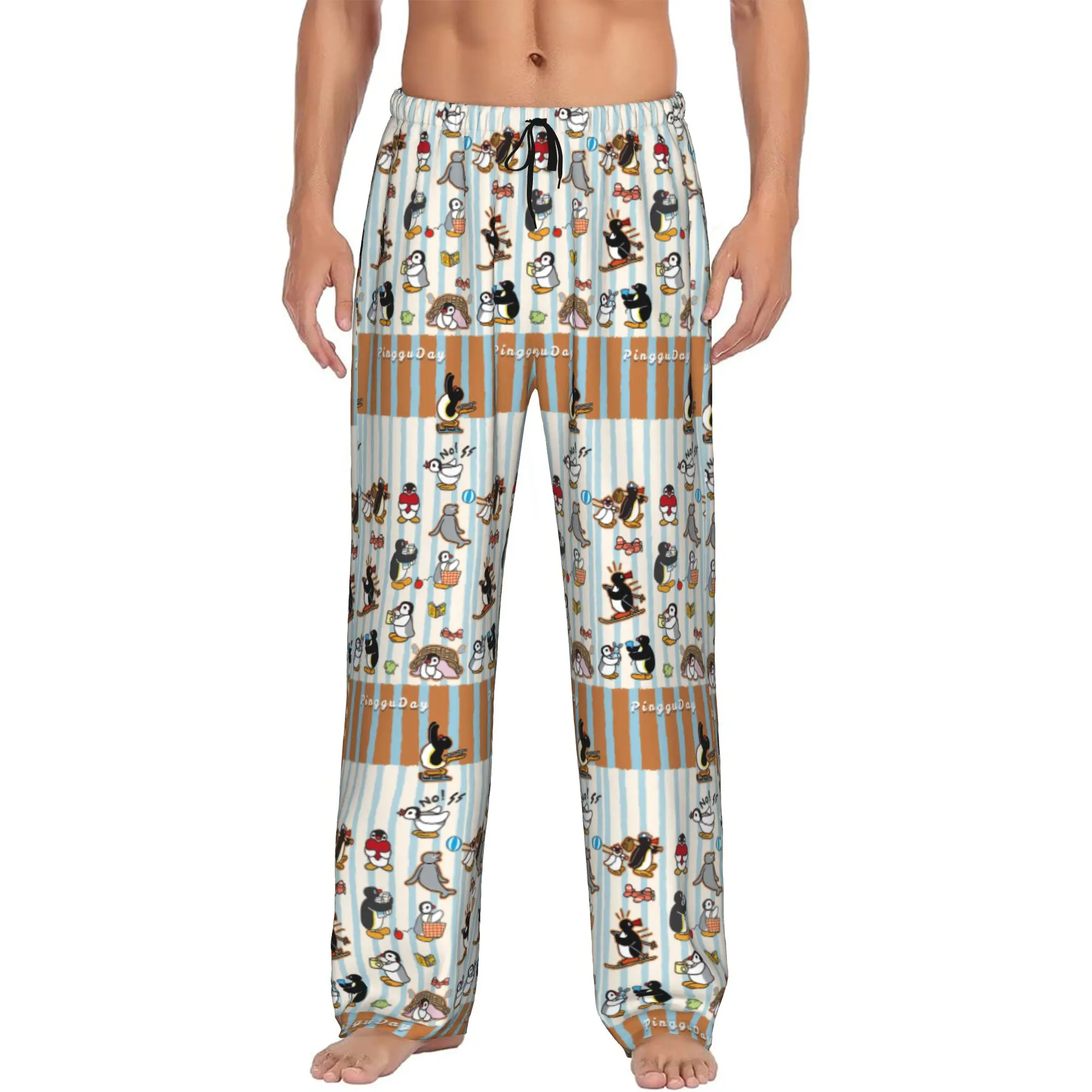 

Custom Noot Noot Pingu Pajama Pants Sleepwear for Men Elastic Waistband Penguin Merch Sleep Lounge Bottoms with Pockets