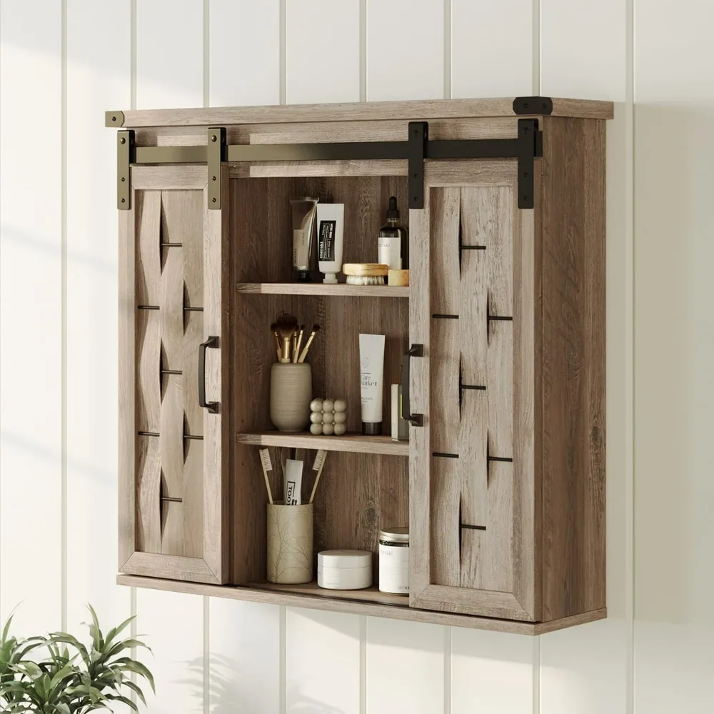 

Bathroom Wall Cabinet,W Farmhouse Medicine Cabinet with Sliding Barn Door and Adjustable Shelves