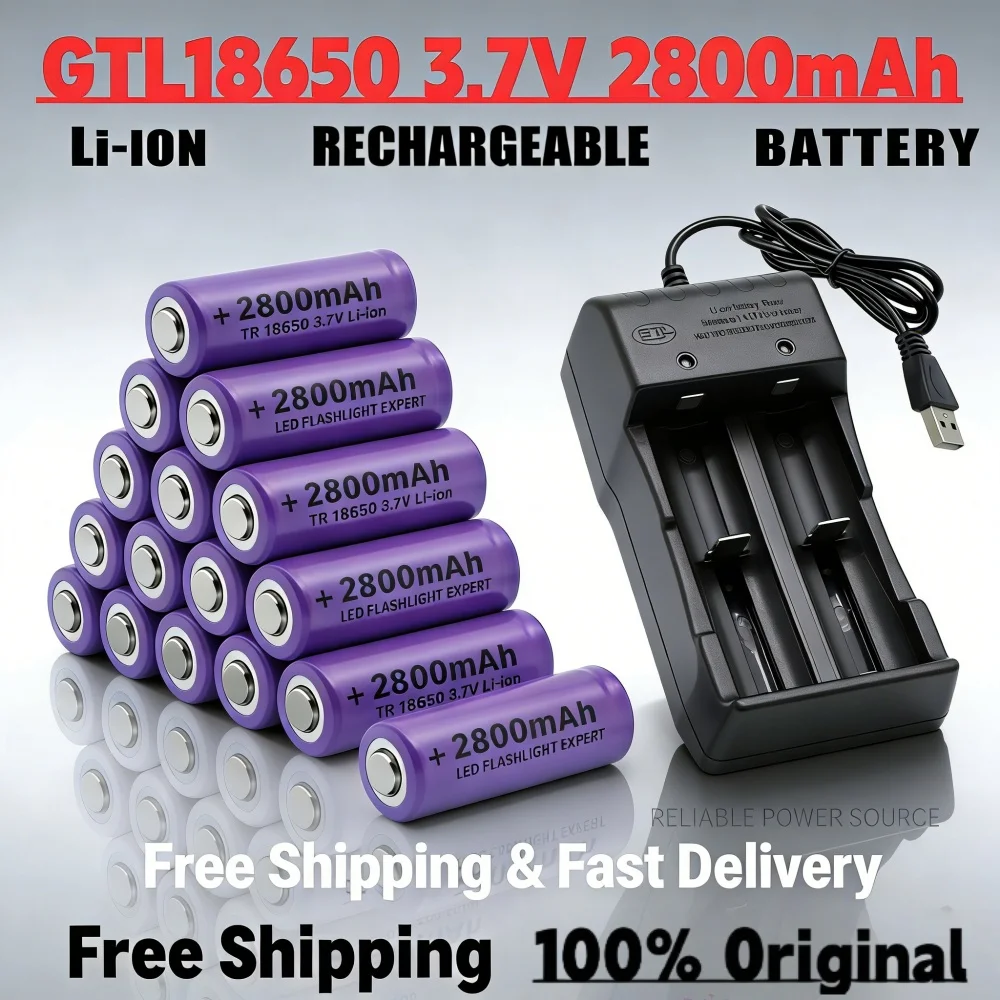 

GTL18650 3.7V 2800mAh Rechargeable Lithium Battery High Capacity for High-Drain Devices & Flashlights