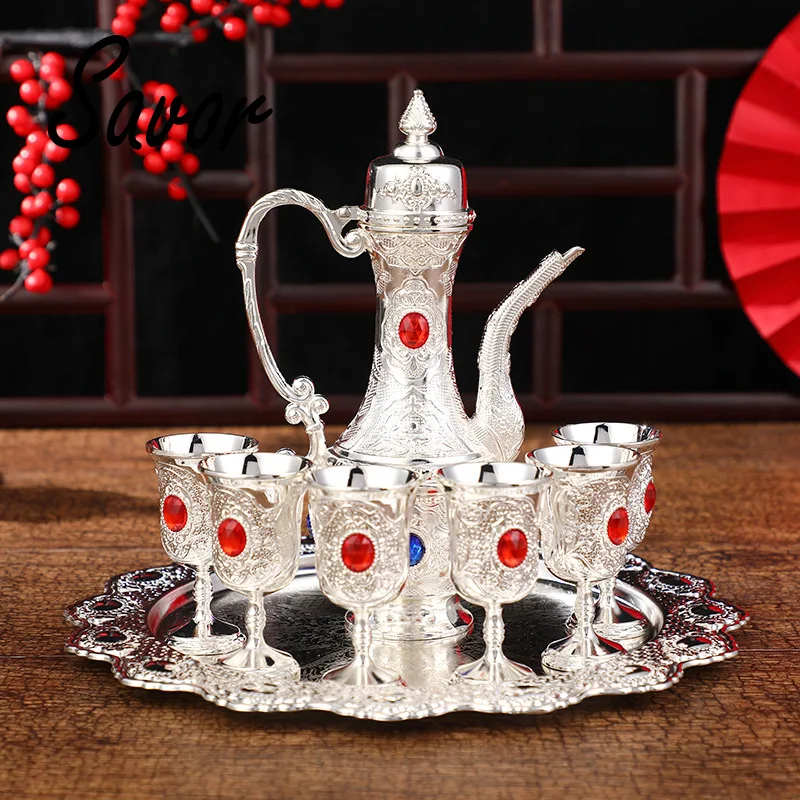 Wine Set, Household European-style High-grade Silver Cup Liquor, A Small Eight-piece Set of  Glass Holders, Creative Decorations