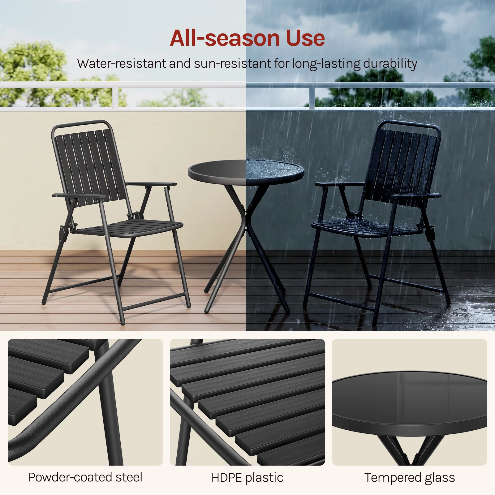 WOLTU Balkonmöbel-Set, runder Outdoor-Tisch mit 2 Klappstühlen, Metallrahmen, wetterfeste Outdoor-Sitzgelegenheit für Balkon, Terrasse, Garten. – Detail 10
