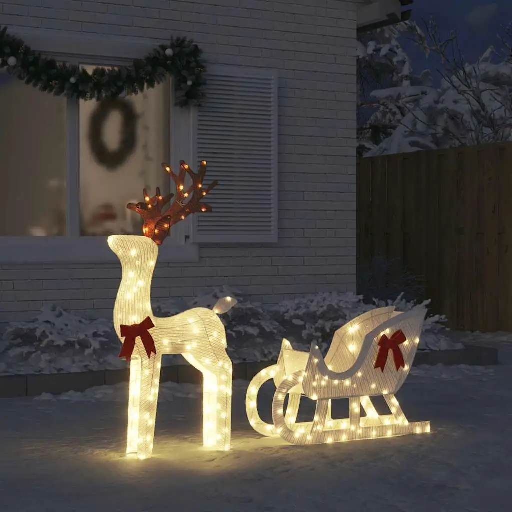 Christmas Decoration Reindeer and Sleigh 100 LEDs Cold for White