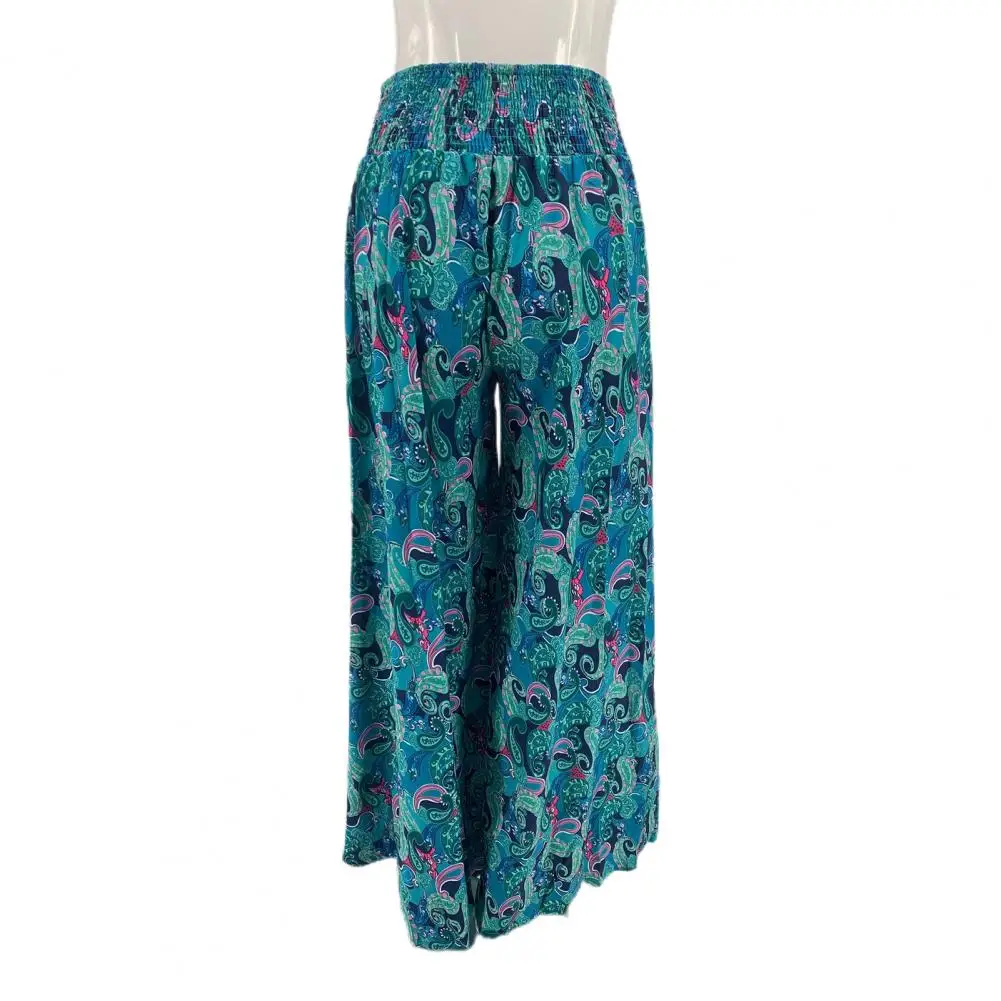 

Summer Loose Printed Pants Stylish Women's Wide Leg Pants Retro Print Culottes High Waisted Flowy Trousers for Work Casual