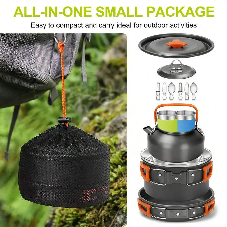 11pcs Portable Outdoor Cookware Set,Camping Picnic Tableware Cookset Cooking Kit Lightweight With Cups Plates Forks Knives Spoon