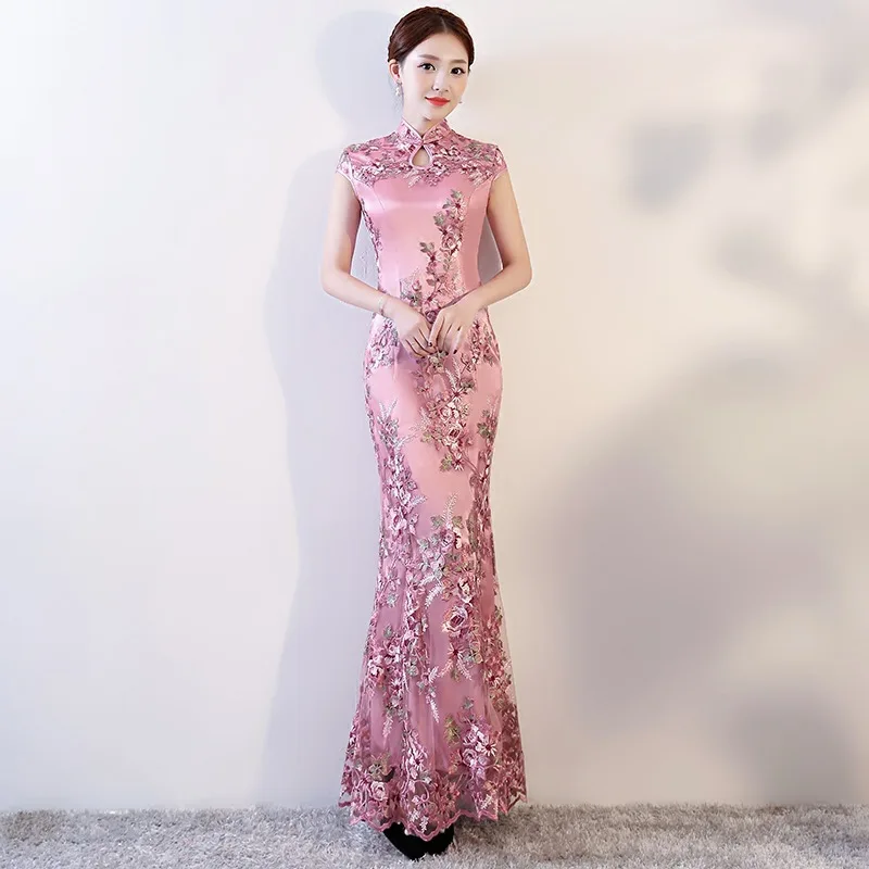 

Ele Long Fi Tail Qipao 2024 New Faion ow Dr Sexy Classy anghai Sle Performance Ceremony Women's Traditional ...