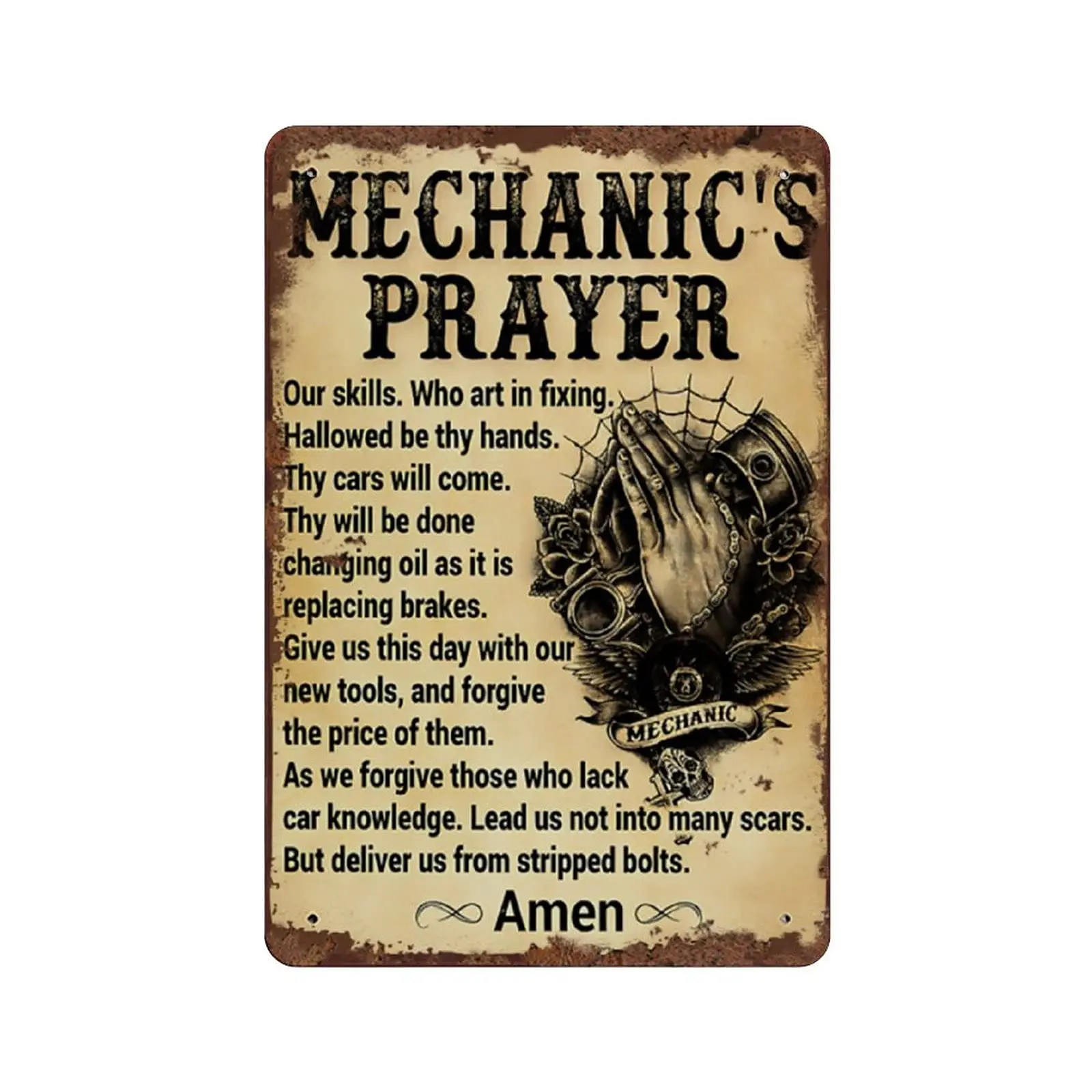 

Mechanic's Prayer Our Skills Who Art in Fixing Gift for Mechanic Vintage Metal Sign Plaque Metal Funny Tin Sign Entryway Dec