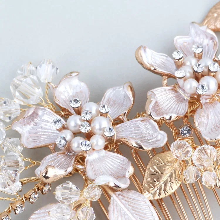 Vintage Golden Color Headpiece For Women Flower Bridal Hair Comb Vine Leaf Wedding Hair Piece Accessories Oranment