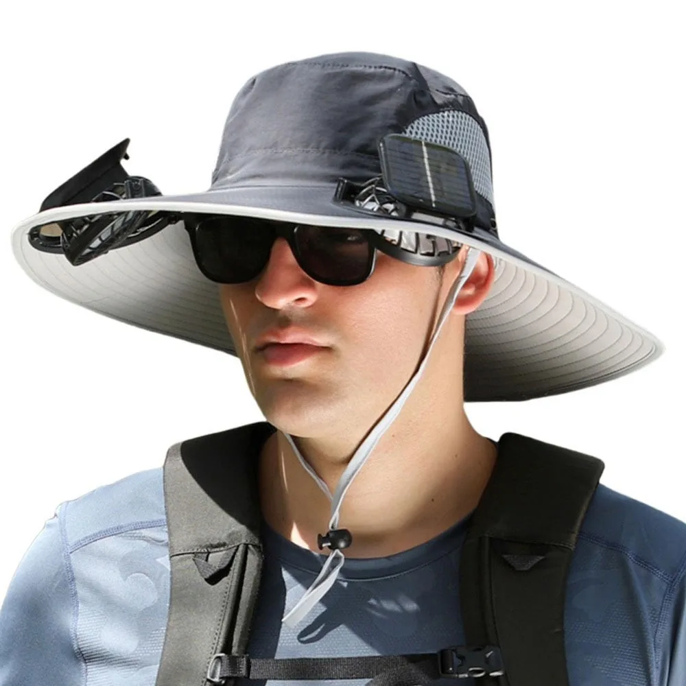 Solar Charging Solar Fan Hat New Usb Charging Big Rim Men's Sun Hat Quick Dry Wide Brim Fishing Hat Summer